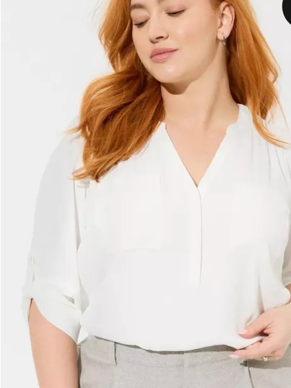 Torrid Harper Georgette 3/4 Sleeve Blouse-  White- New- Sz 1X